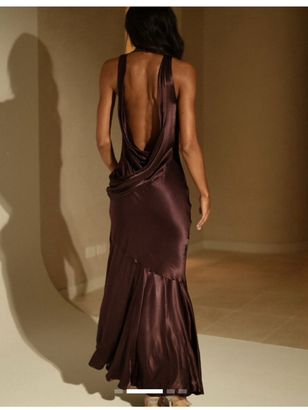 Meshki Satin Cowl Neck Maxi Dress in Deep Brown - Picture 2 of 12